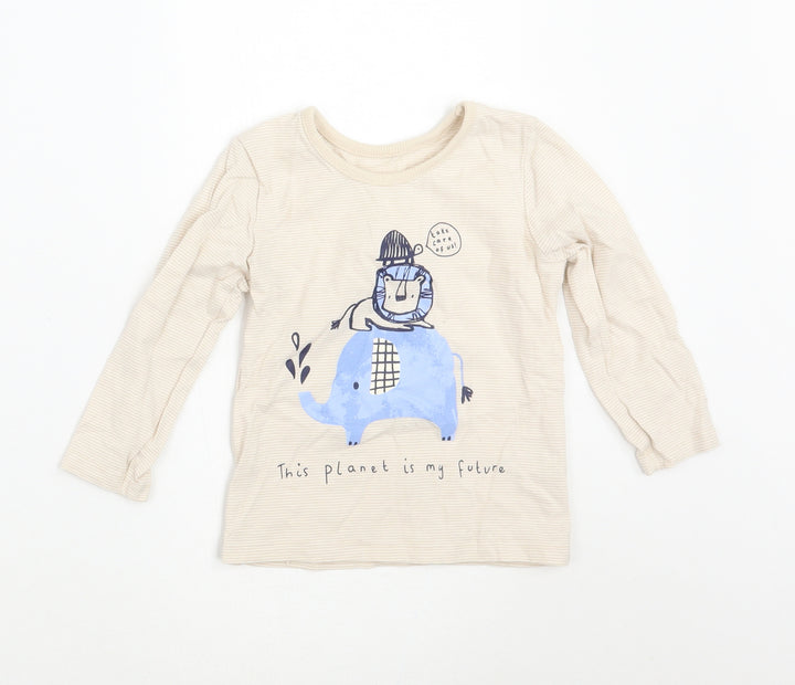 George Baby Beige Striped Basic T-Shirt Size 9-12 Months