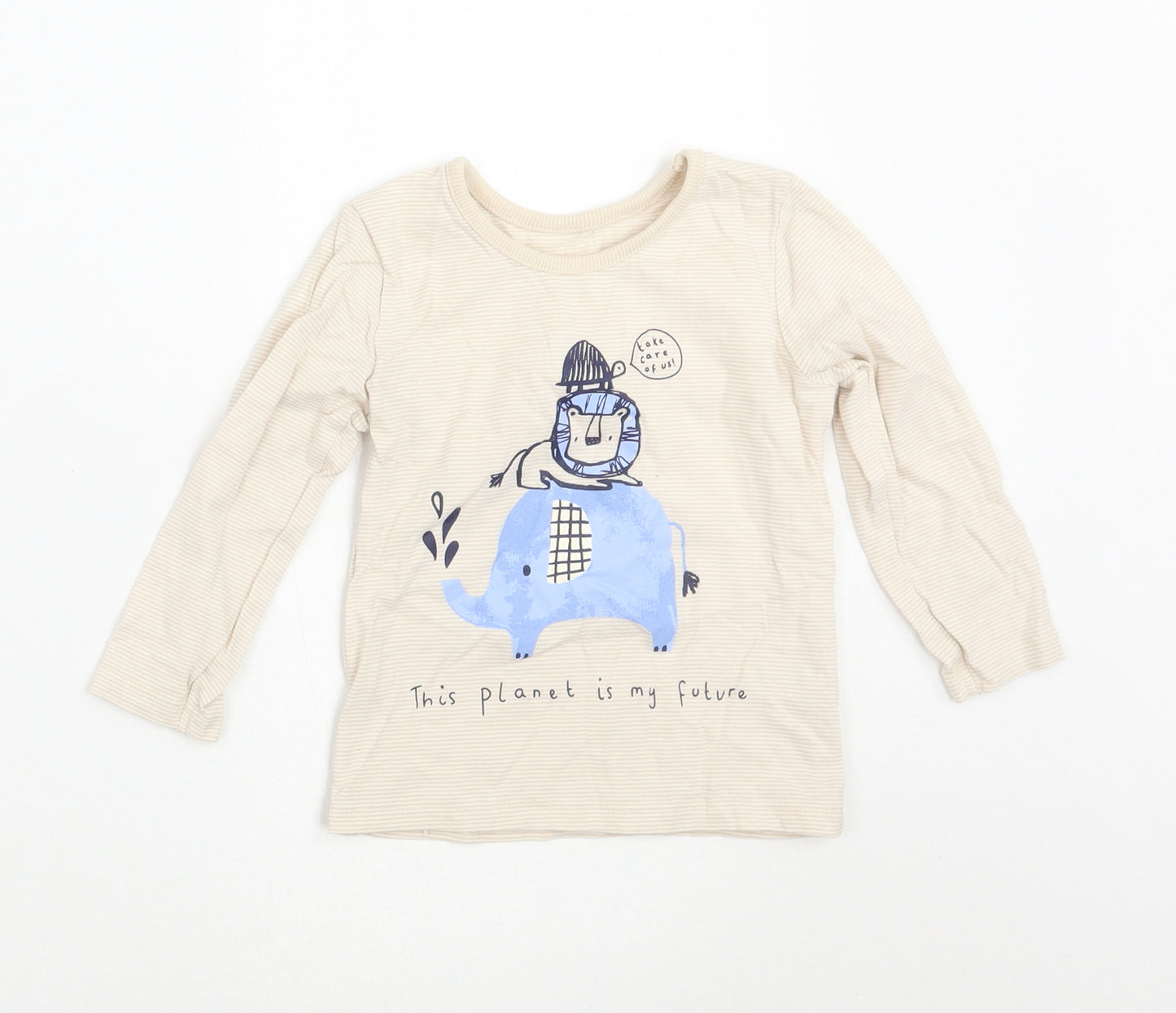 George Baby Beige Striped  Basic T-Shirt Size 9-12 Months