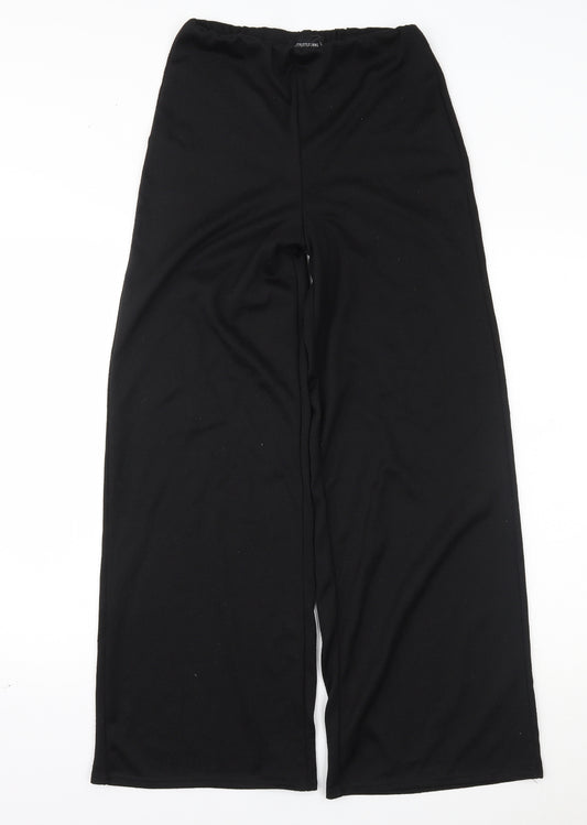 Front view of PRETTYLITTLETHING women’s black trousers, size UK 10, 27-inch leg