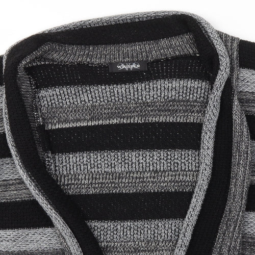 Whisper Womens Grey Striped  Cardigan Jumper Size S