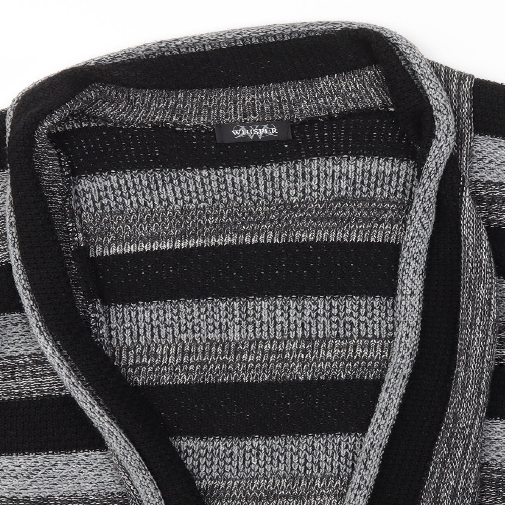 Whisper Womens Grey Striped  Cardigan Jumper Size S