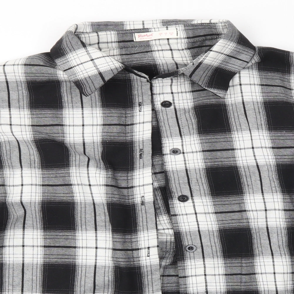 ROMWE Mens Black Check   Button-Up Size S
