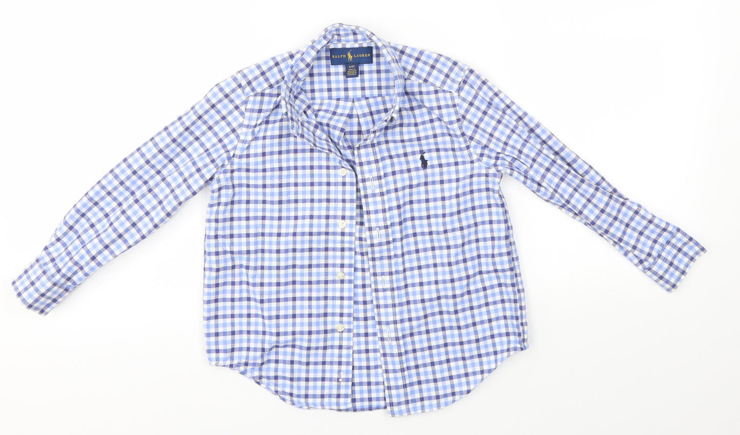 Ralph Lauren  Boys Blue Check  Basic Button-Up Size 4 Years