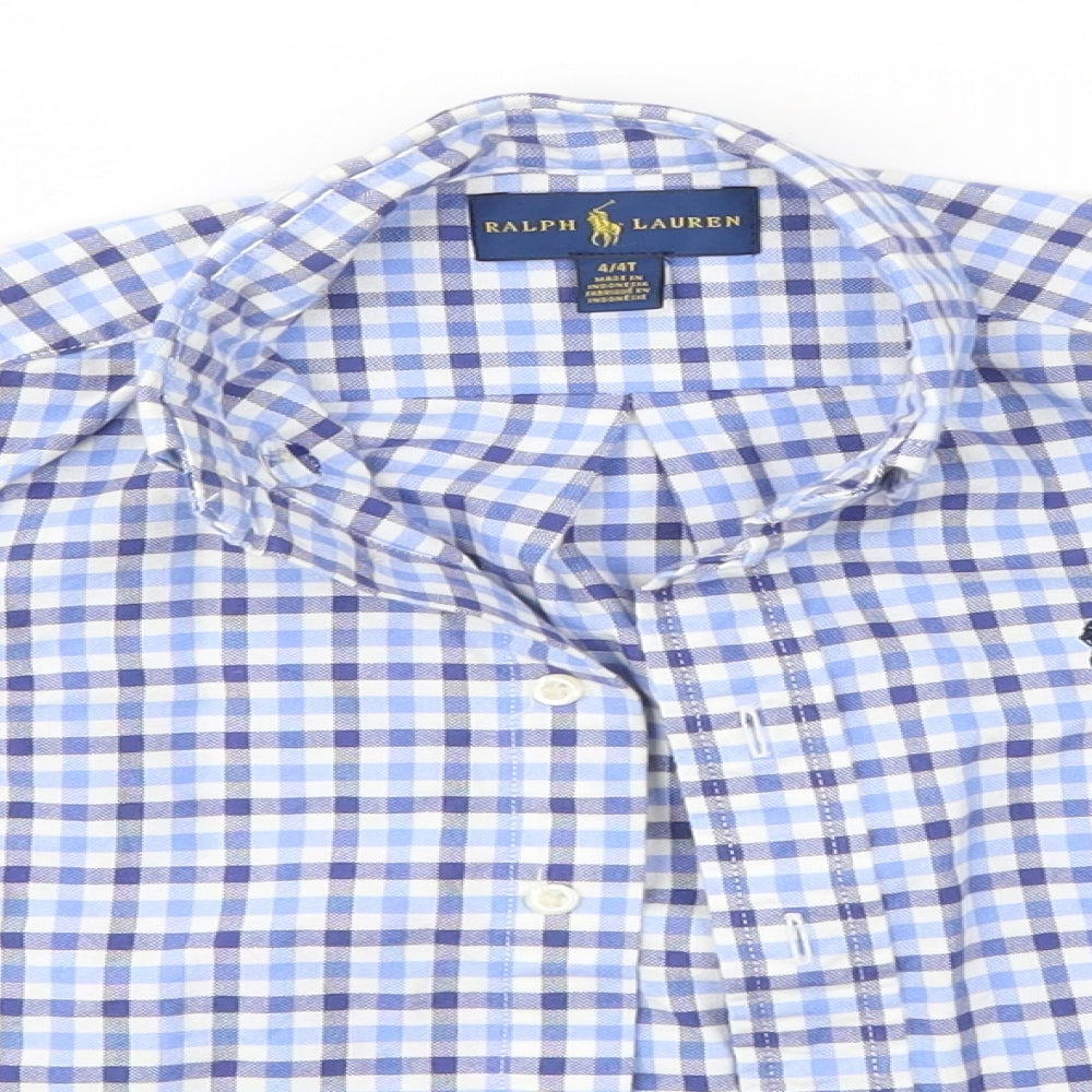 Ralph Lauren  Boys Blue Check  Basic Button-Up Size 4 Years