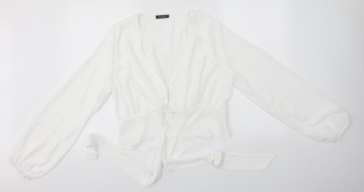 Boohoo Womens White   Basic Button-Up Size 16