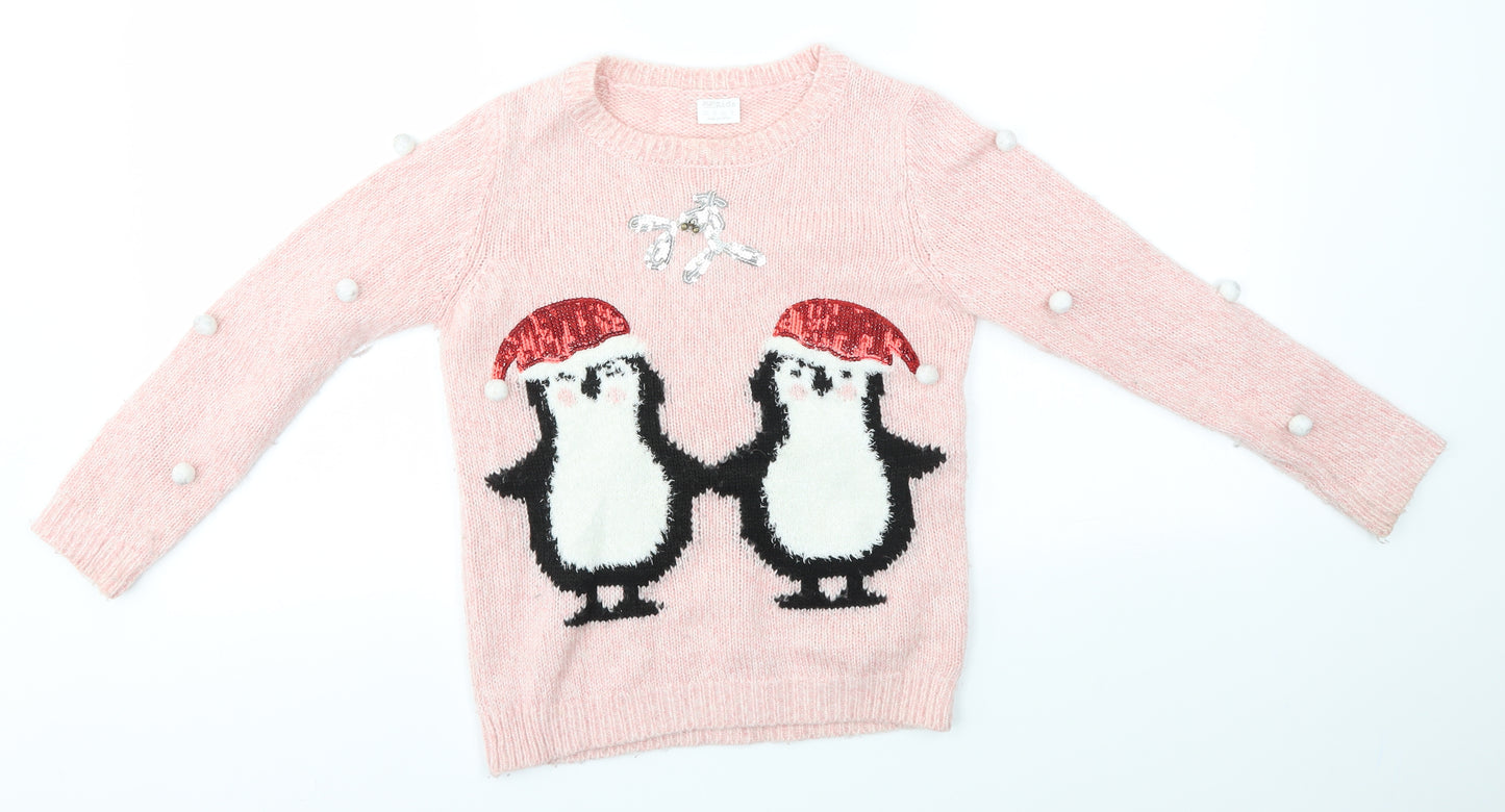 F&F Girls Pink   Pullover Jumper Size 8-9 Years  - festive christmas