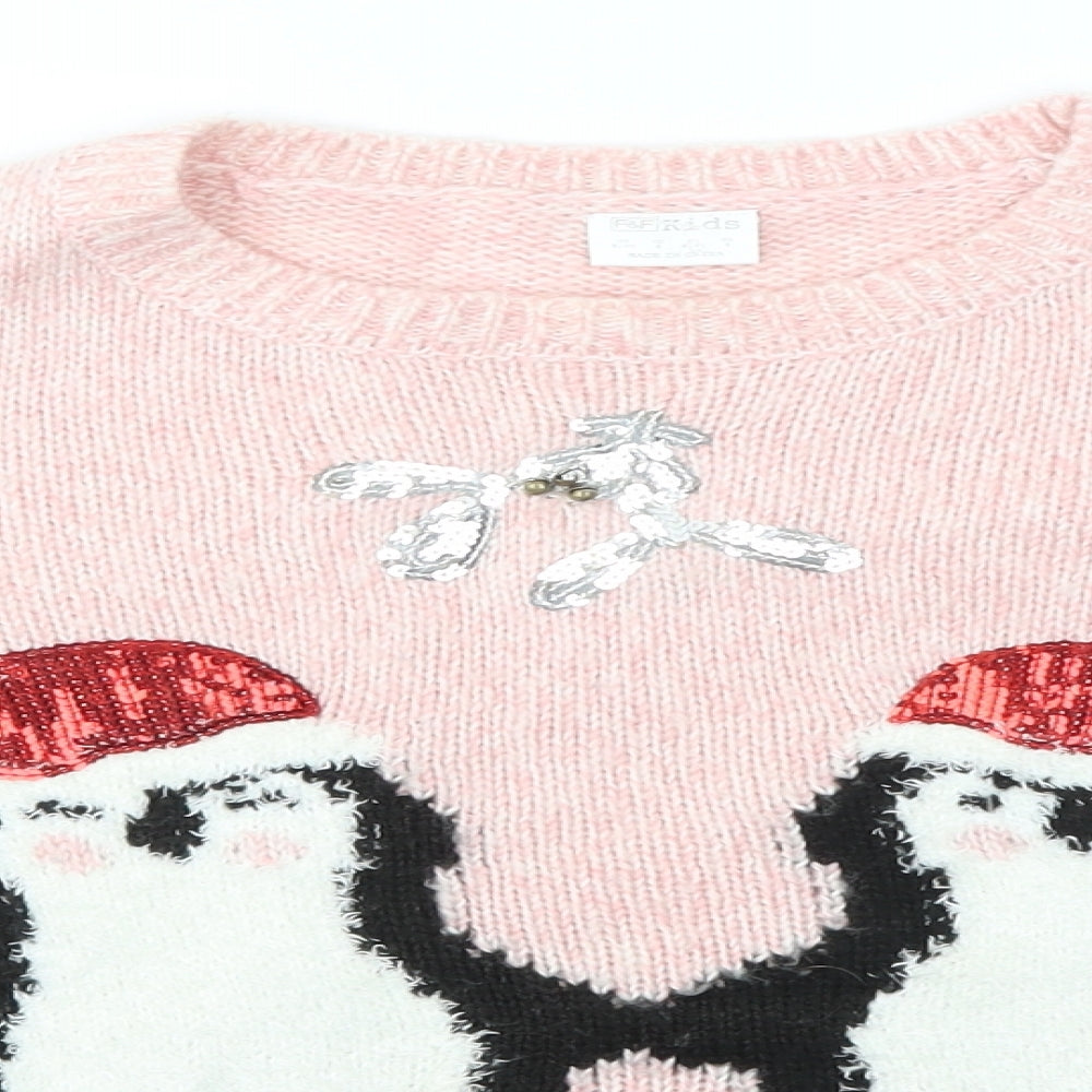 F&F Girls Pink   Pullover Jumper Size 8-9 Years  - festive christmas