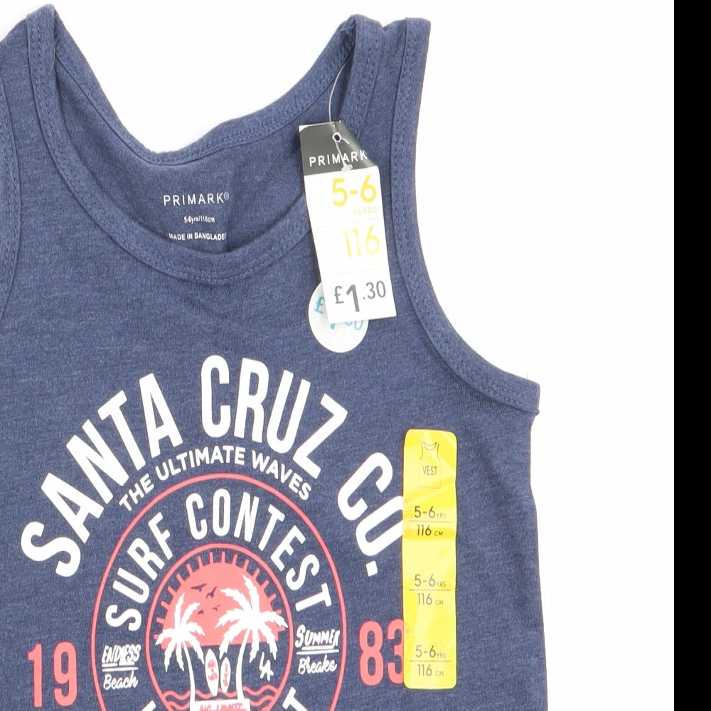 Primark Boys Blue   Basic Tank Size 5-6 Years  - Santa Cruz Co