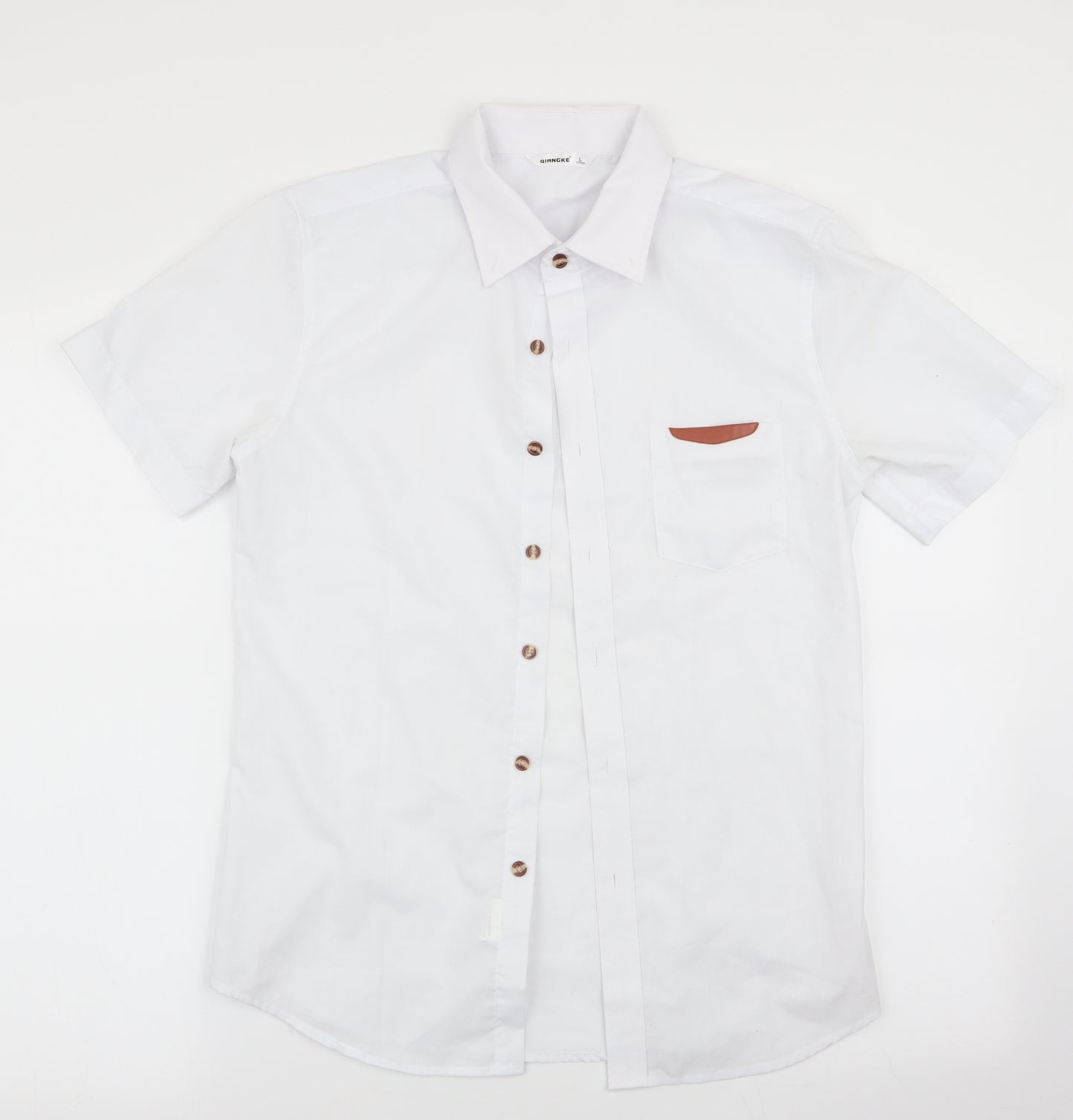 Qiangke Mens White    Button-Up Size L