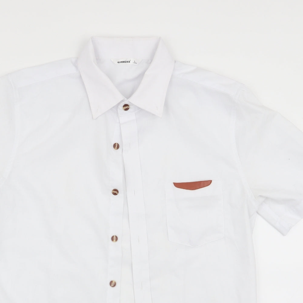Qiangke Mens White    Button-Up Size L