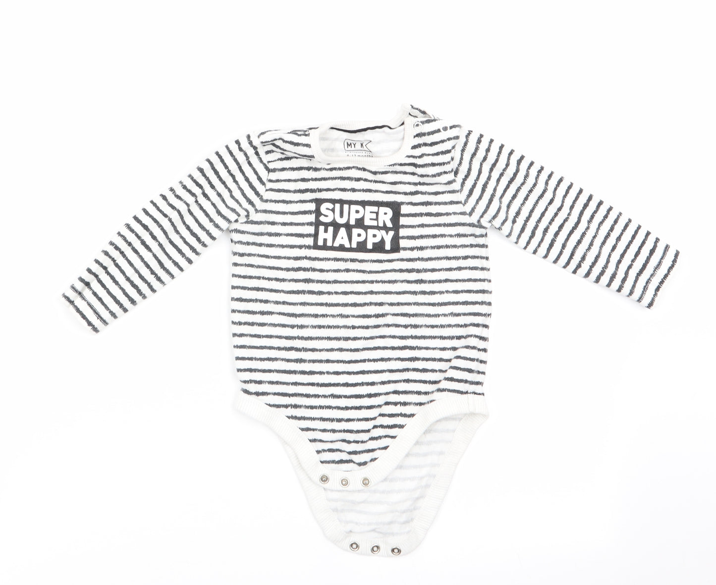 My K Boys Black Striped  Romper One-Piece Size 9-12 Months  - Super Happy