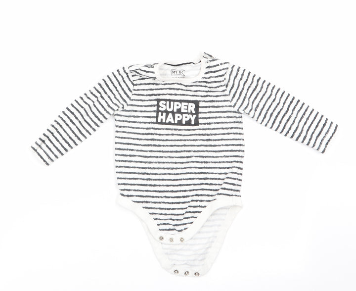 My K Boys Black Striped Romper One-Piece Size 9-12 Months - Super Happy