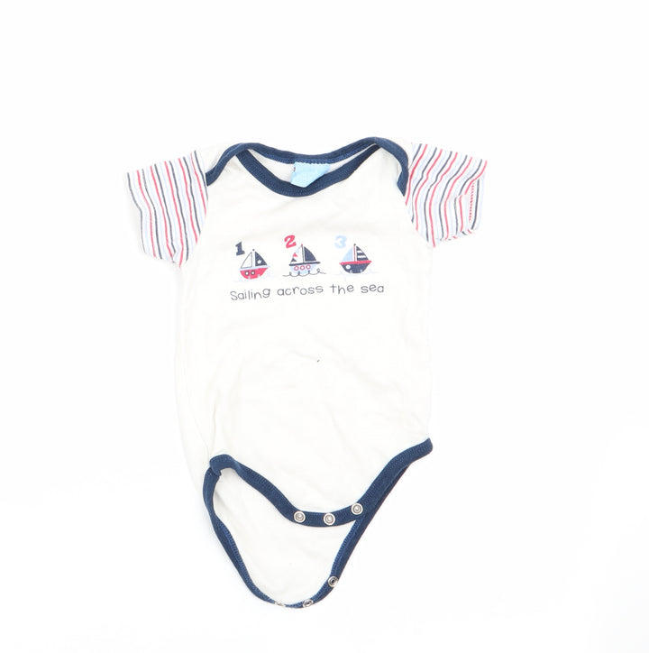 Just Too Cute Boys White   Romper One-Piece Size 3-6 Months  - Striped arms sailing boats