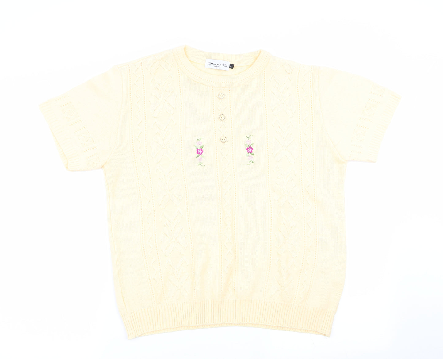 Merry Gold Womens Yellow Floral  Pullover Jumper Size S