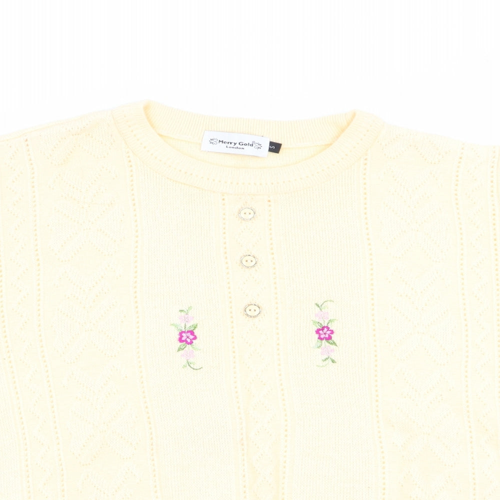 Merry Gold Womens Yellow Floral  Pullover Jumper Size S