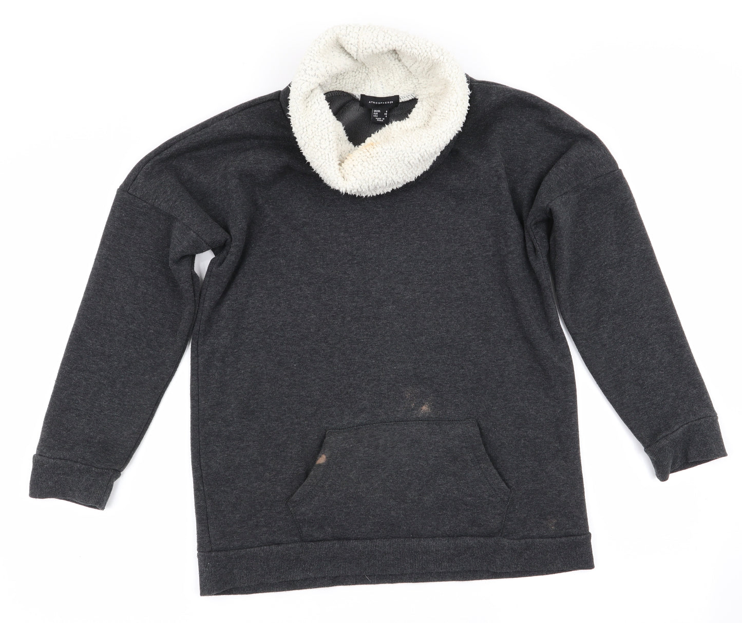 Atmosphere Womens Grey   Pullover Sweatshirt Size 8  - Faux Sheep Fur Lined Neck