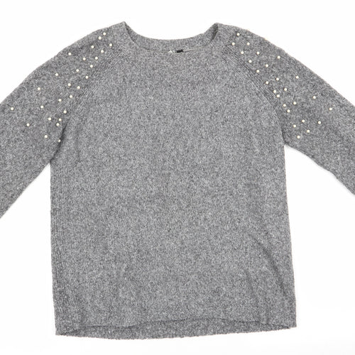 Intuition Womens Grey   Pullover Jumper Size 8  - Beaded shoulders