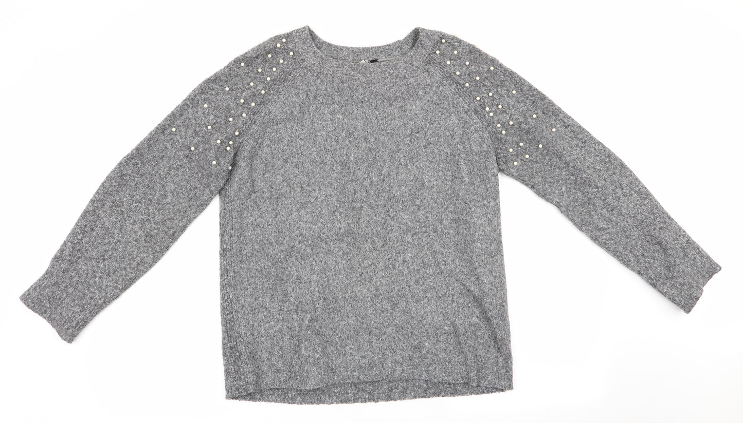 Intuition Womens Grey   Pullover Jumper Size 8  - Beaded shoulders