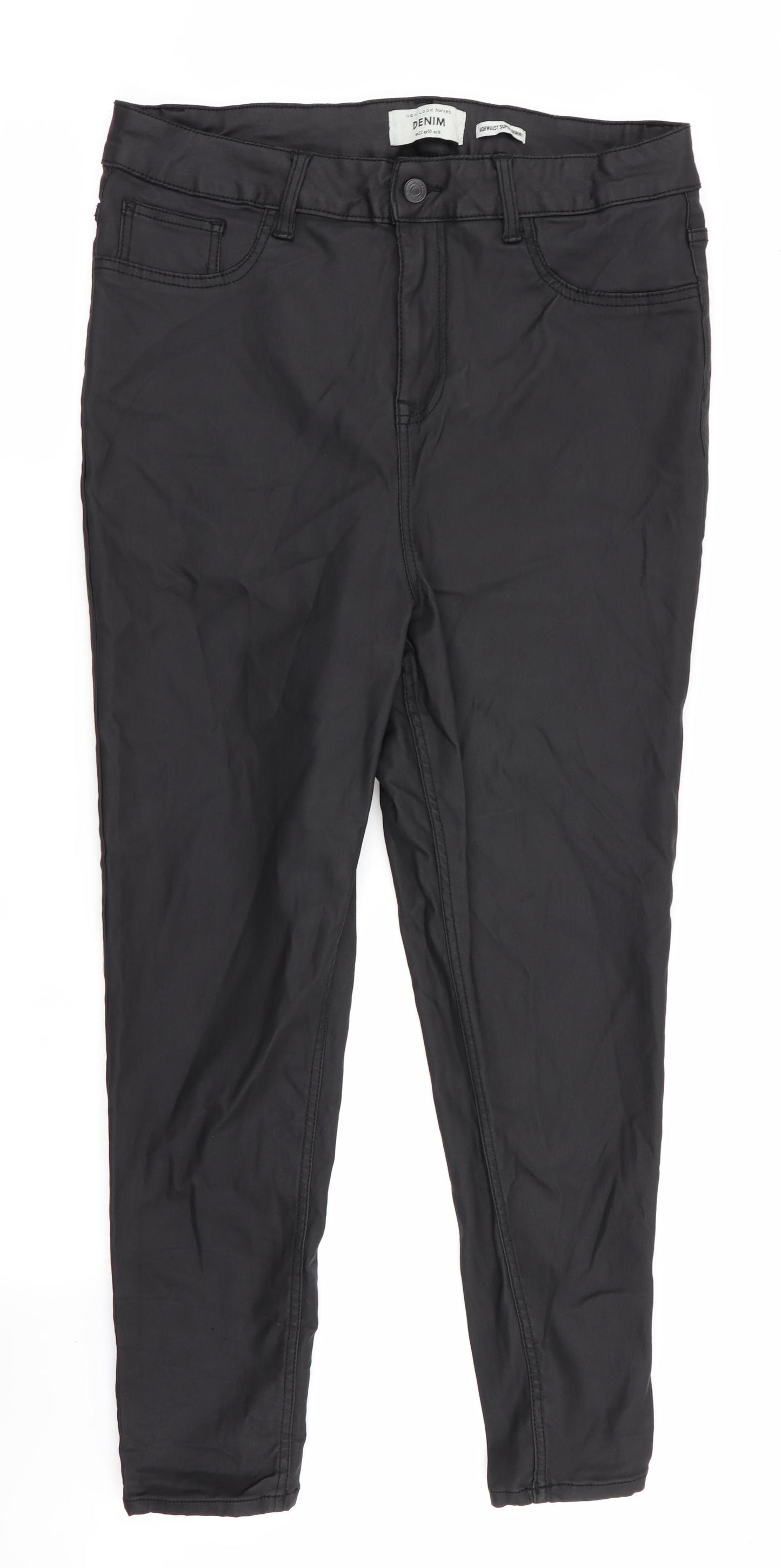 New Look Curves Womens Black   Skinny Jeans Size 22 L36 in - Faux Leather