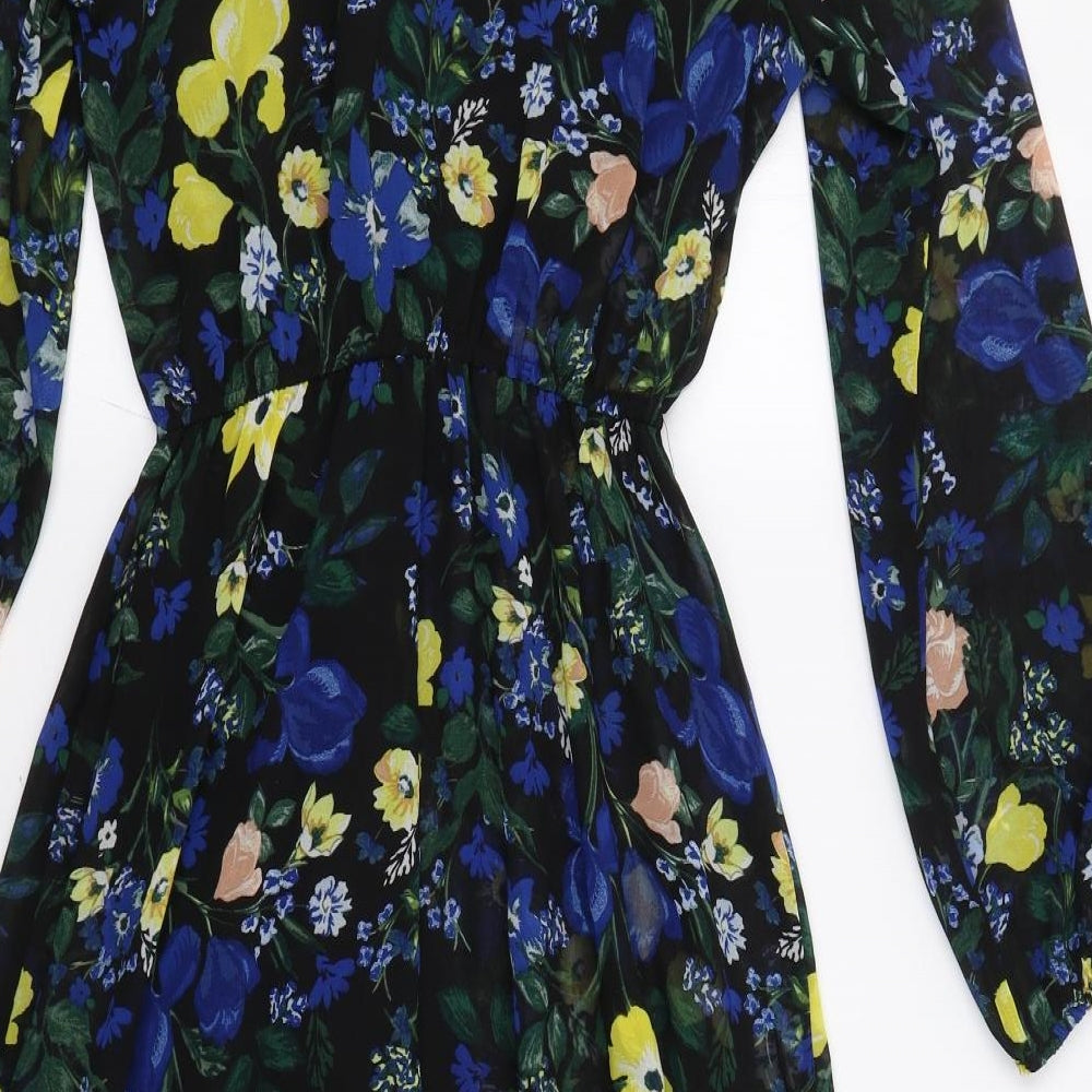 Dorothy Perkins Womens Black Floral  A-Line  Size 8