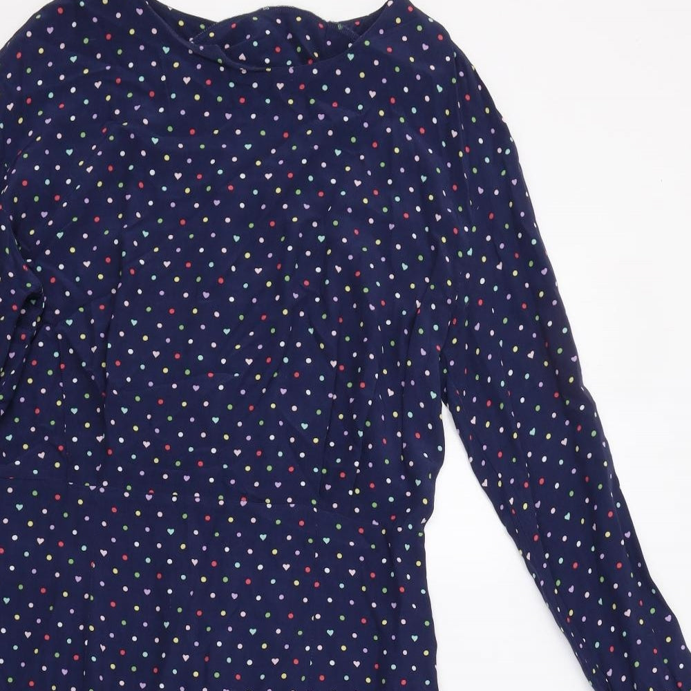 Oliver Bonas Womens Blue Polka Dot  Fit & Flare  Size 10