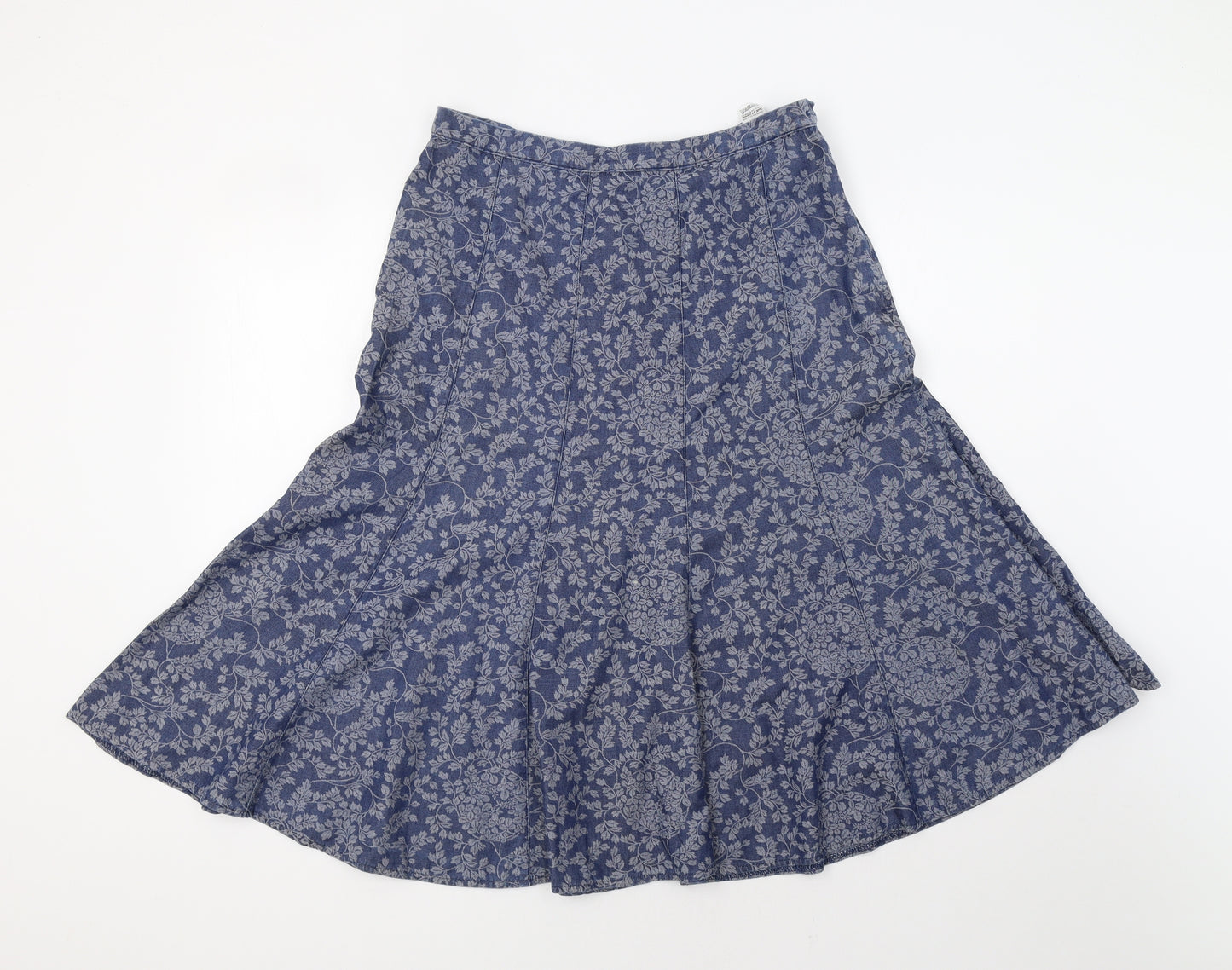 M&S Womens Blue Floral  A-Line Skirt Size 12