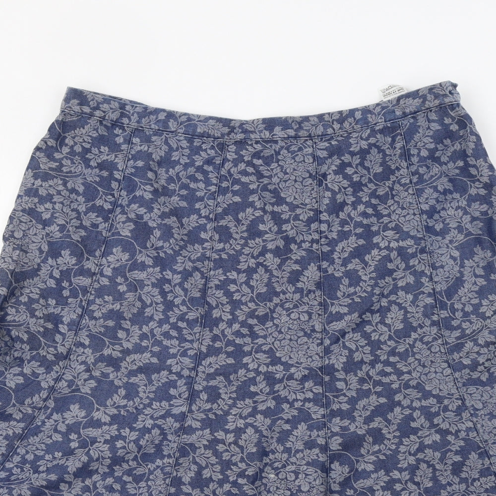 M&S Womens Blue Floral  A-Line Skirt Size 12
