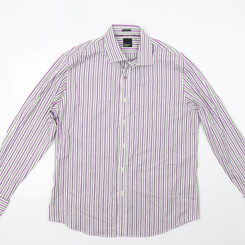Gibson Mens Purple Striped   Dress Shirt Size L