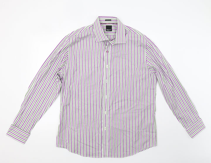 Gibson Mens Purple Striped Dress Shirt Size L