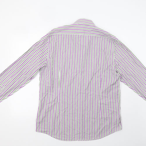 Gibson Mens Purple Striped   Dress Shirt Size L
