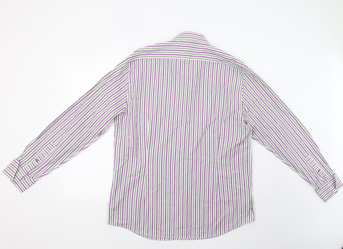 Gibson Mens Purple Striped   Dress Shirt Size L