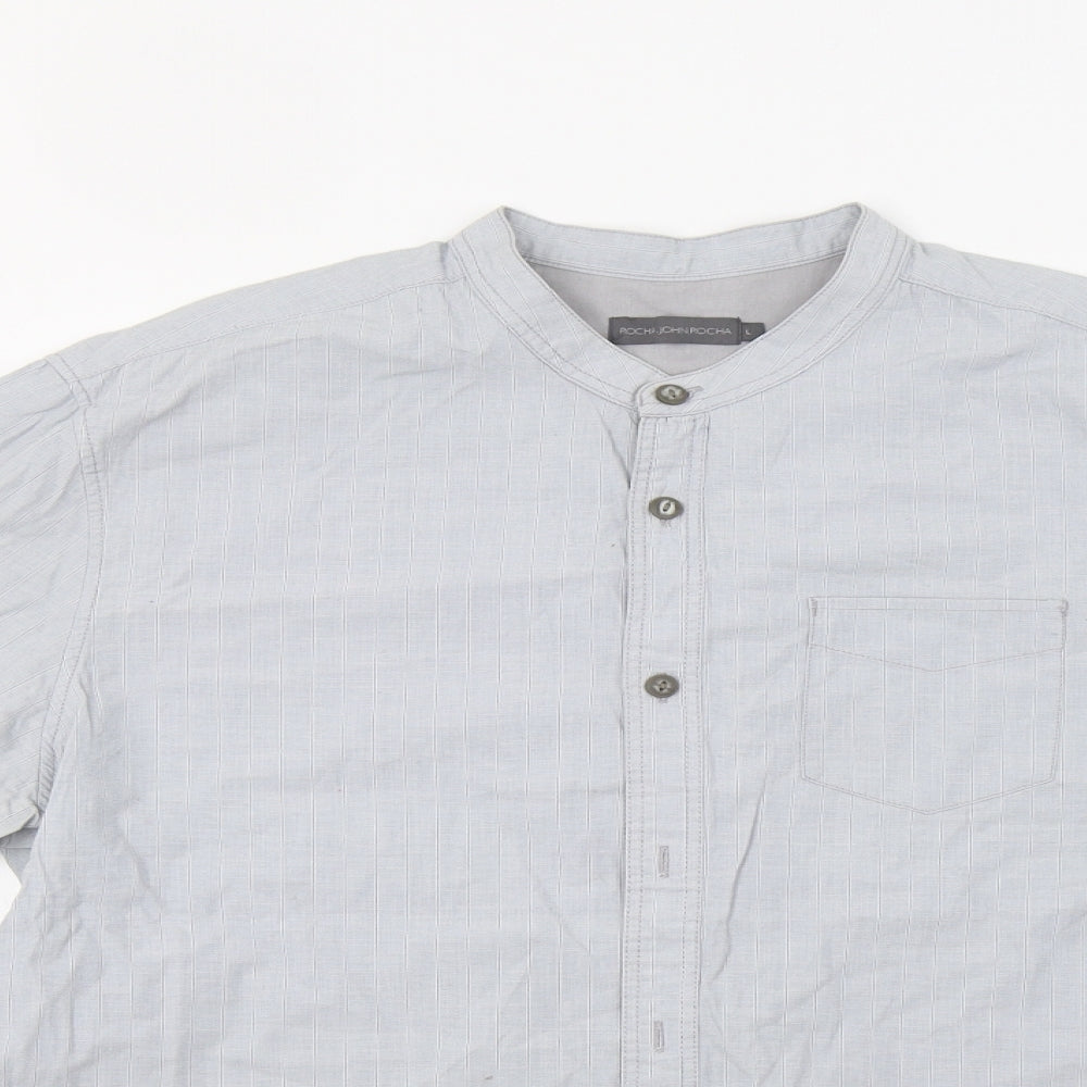 John Rocha Mens Grey Striped   Button-Up Size L