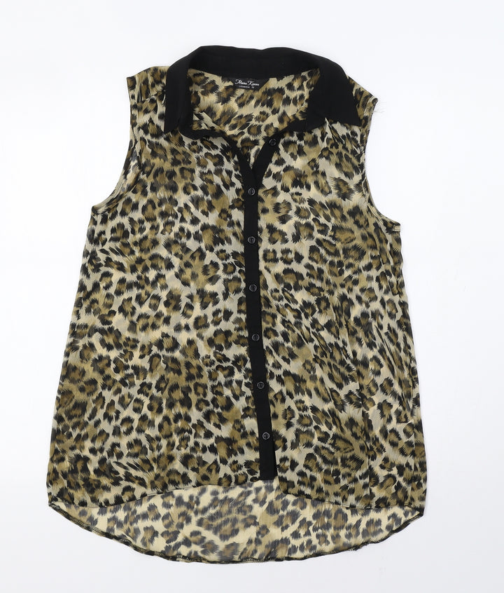Marina Kaneva Womens Brown Animal Print  Tunic Button-Up Size 10
