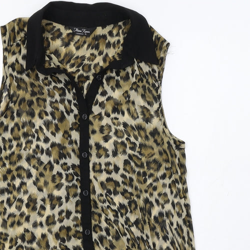 Marina Kaneva Womens Brown Animal Print  Tunic Button-Up Size 10