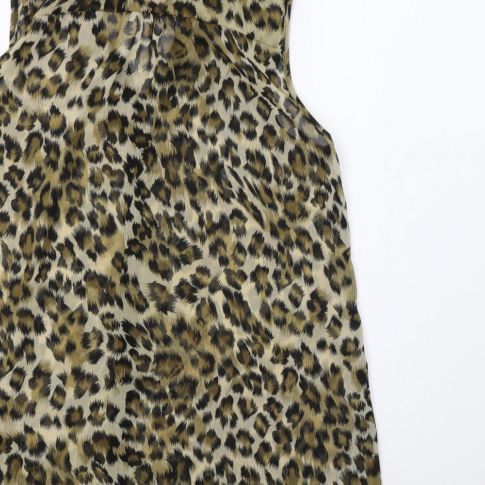 Marina Kaneva Womens Brown Animal Print  Tunic Button-Up Size 10
