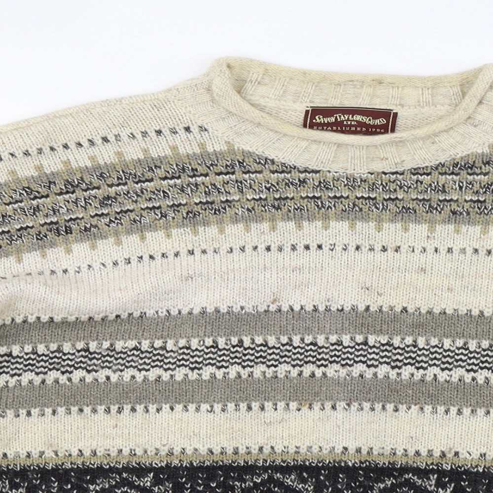 Savoy Taylors Guild Mens Beige Fair Isle  Pullover Jumper Size M