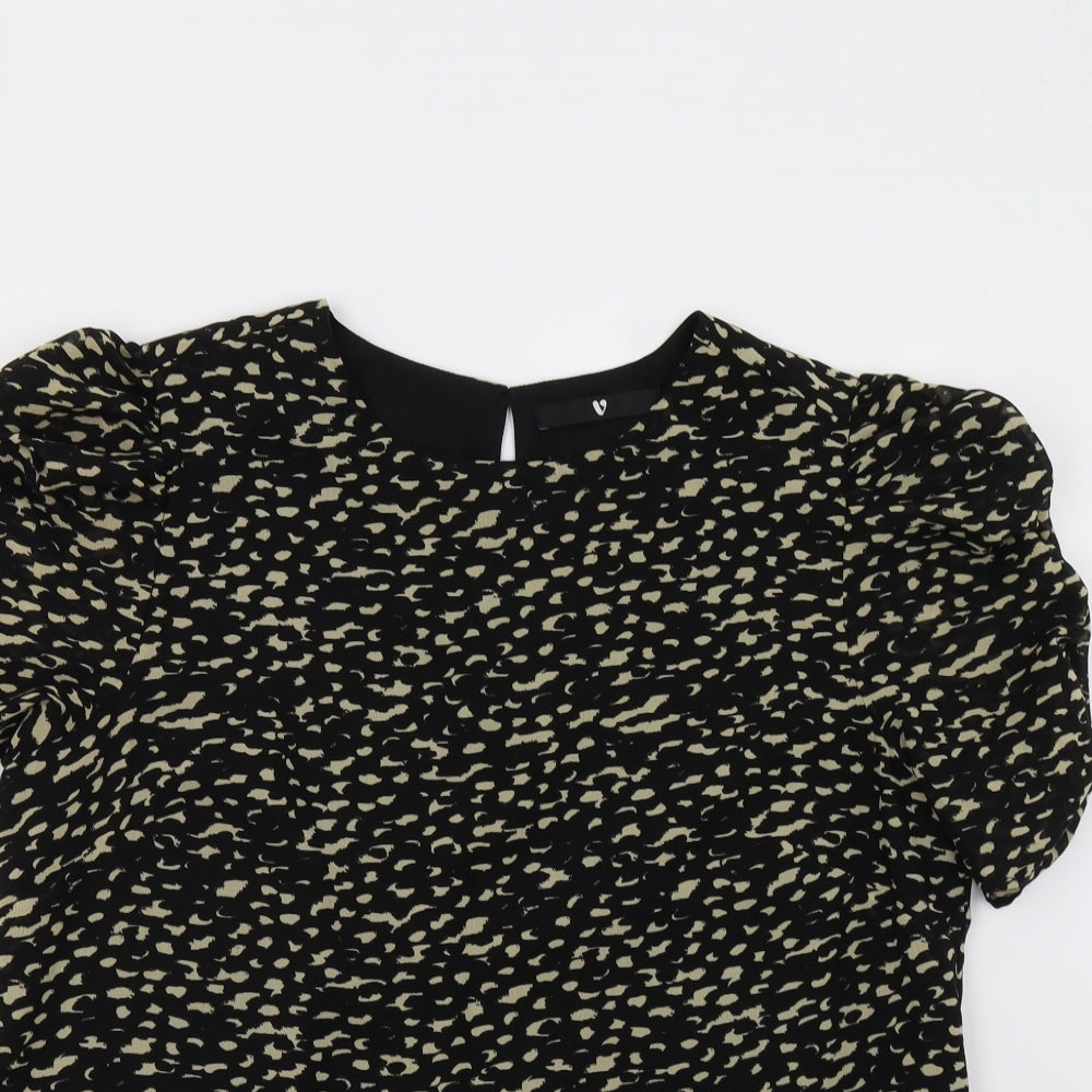 Very Womens Black Animal Print  Basic Blouse Size 16