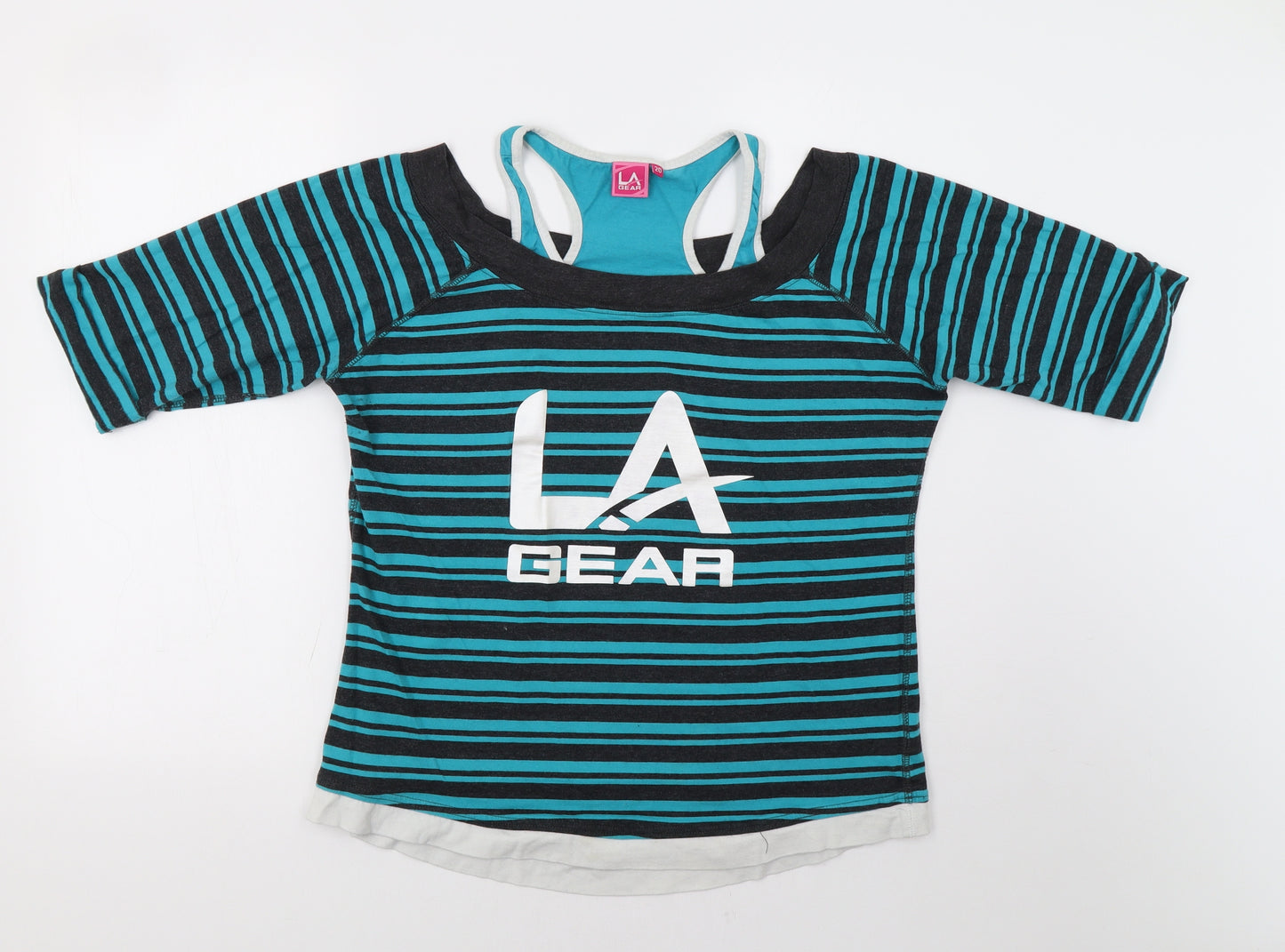 LA Gear Womens Green Striped  Basic Blouse Size 20