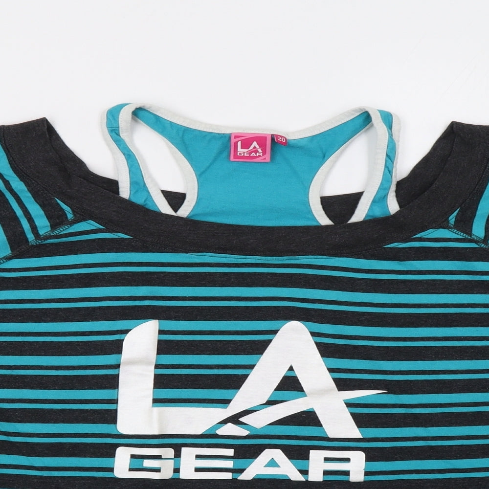 LA Gear Womens Green Striped  Basic Blouse Size 20