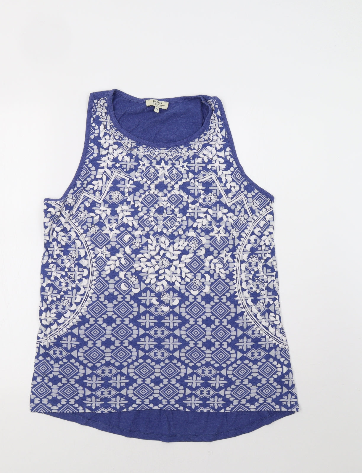 Papaya Womens Blue Geometric  Basic Tank Size 14