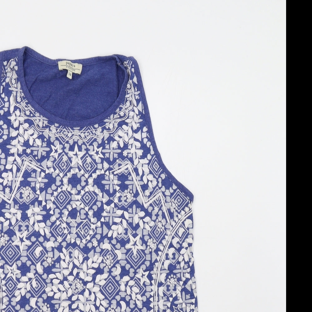 Papaya Womens Blue Geometric  Basic Tank Size 14