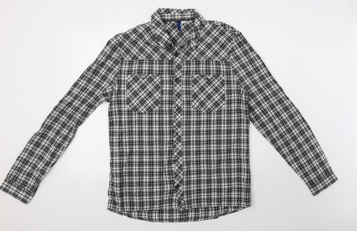 H&M Mens Black Check Button-Up Size L