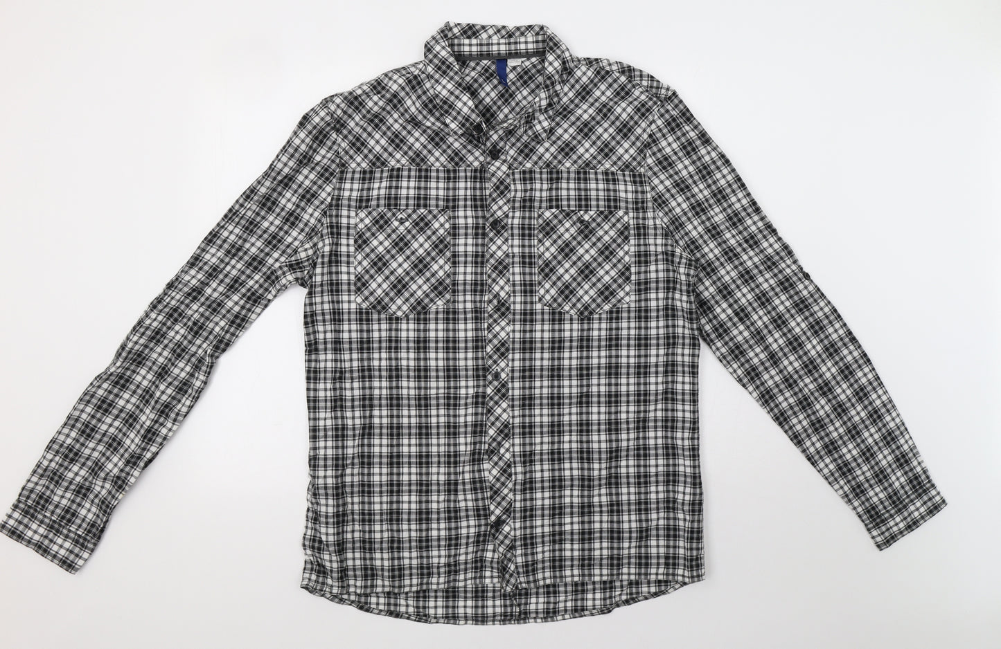 H&M Mens Black Check   Button-Up Size L