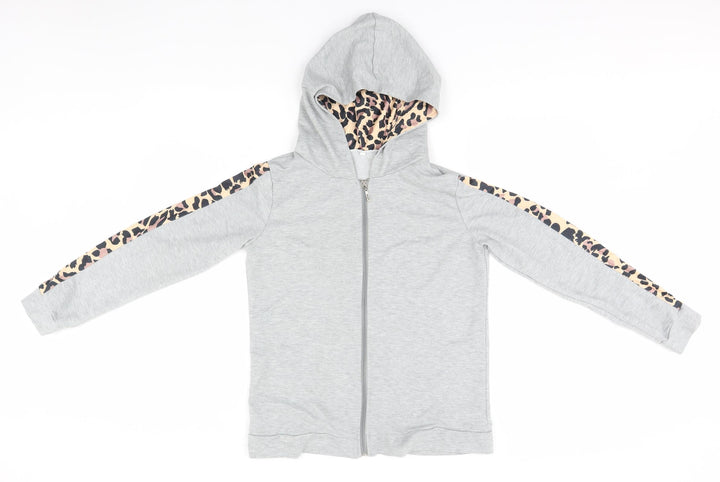 Preworn Womens Grey Animal Print  Full Zip Hoodie Size S