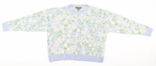 Front view of Primark women’s blue floral jumper, size UK 12