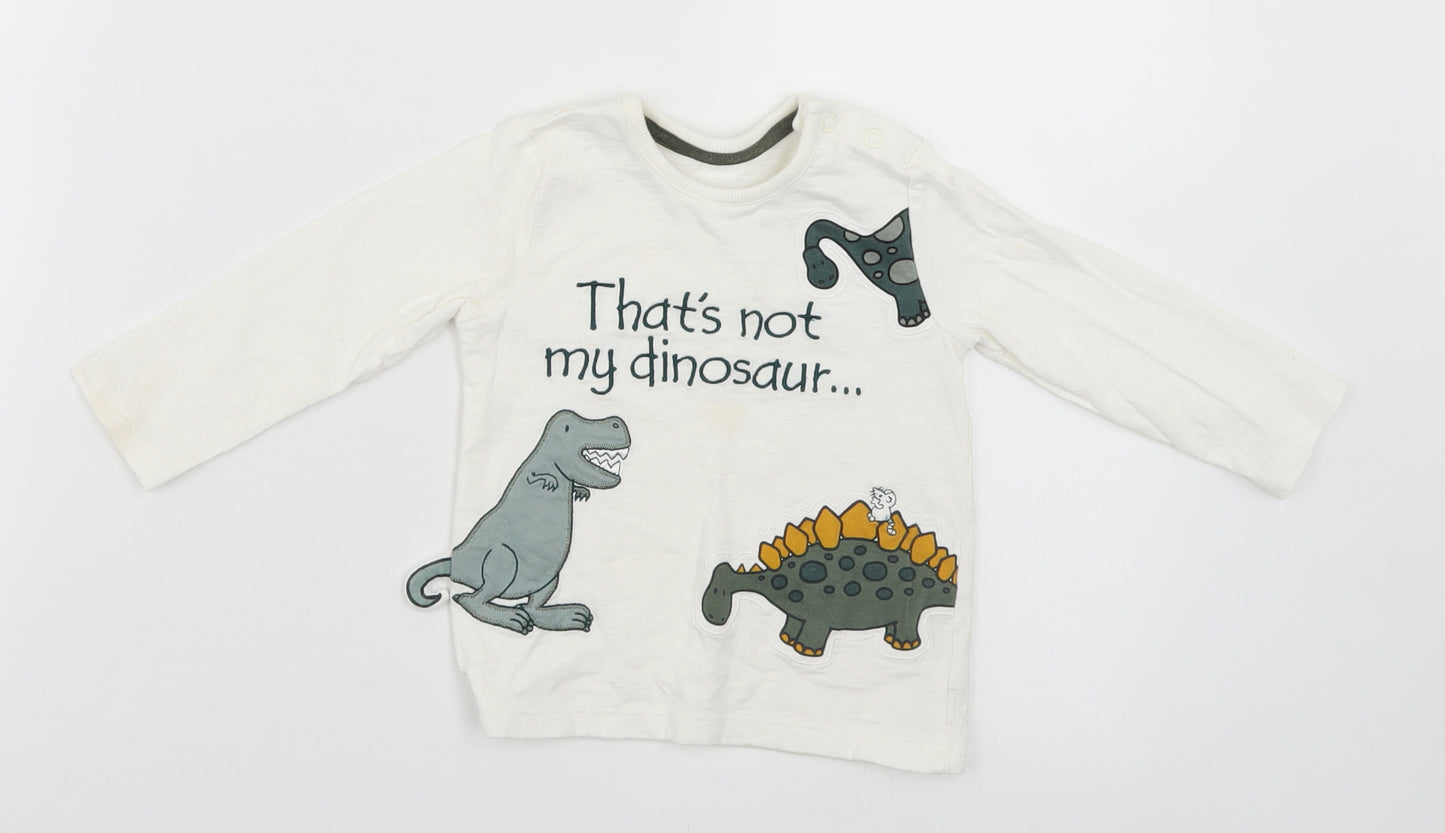 George Baby White   Basic T-Shirt Size 9-12 Months  - Dinosaur