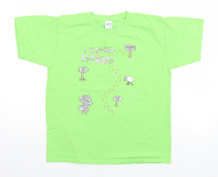 Gildan Boys Green   Basic T-Shirt Size L  - I climbed Snowdon