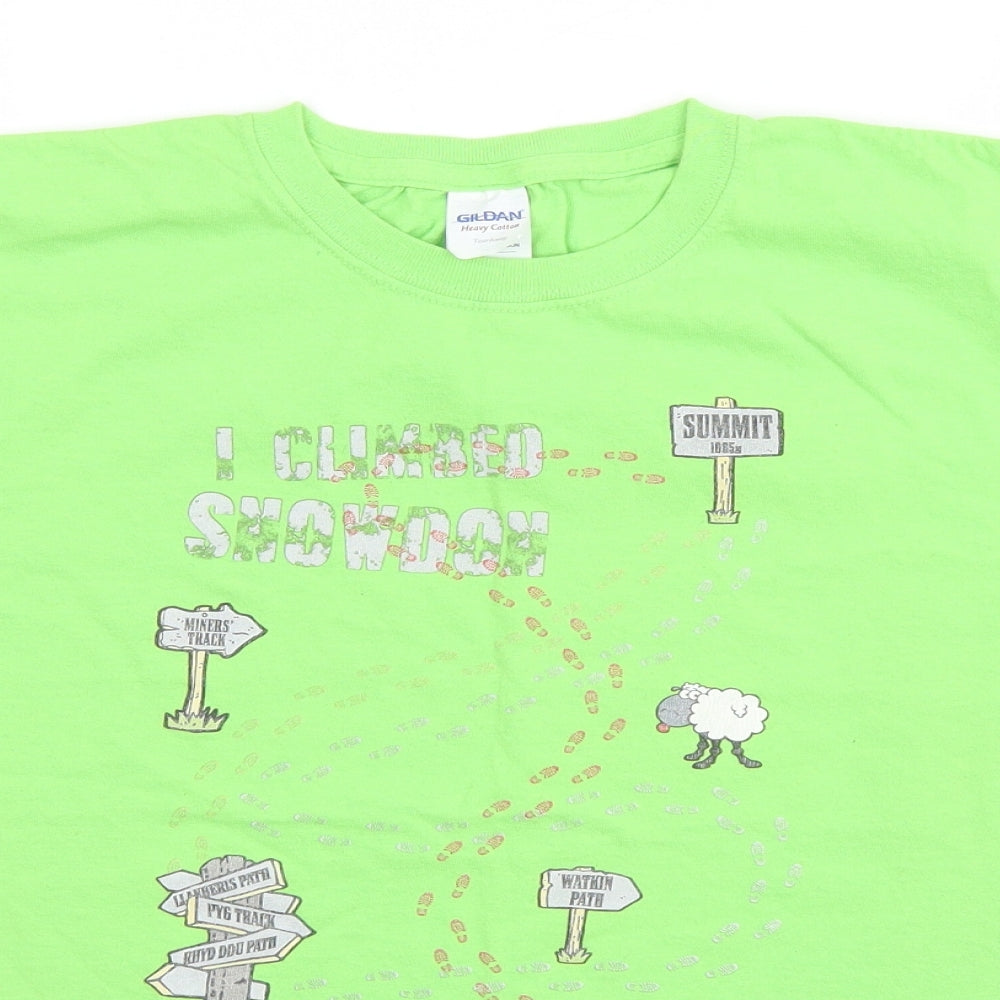 Gildan Boys Green   Basic T-Shirt Size L  - I climbed Snowdon