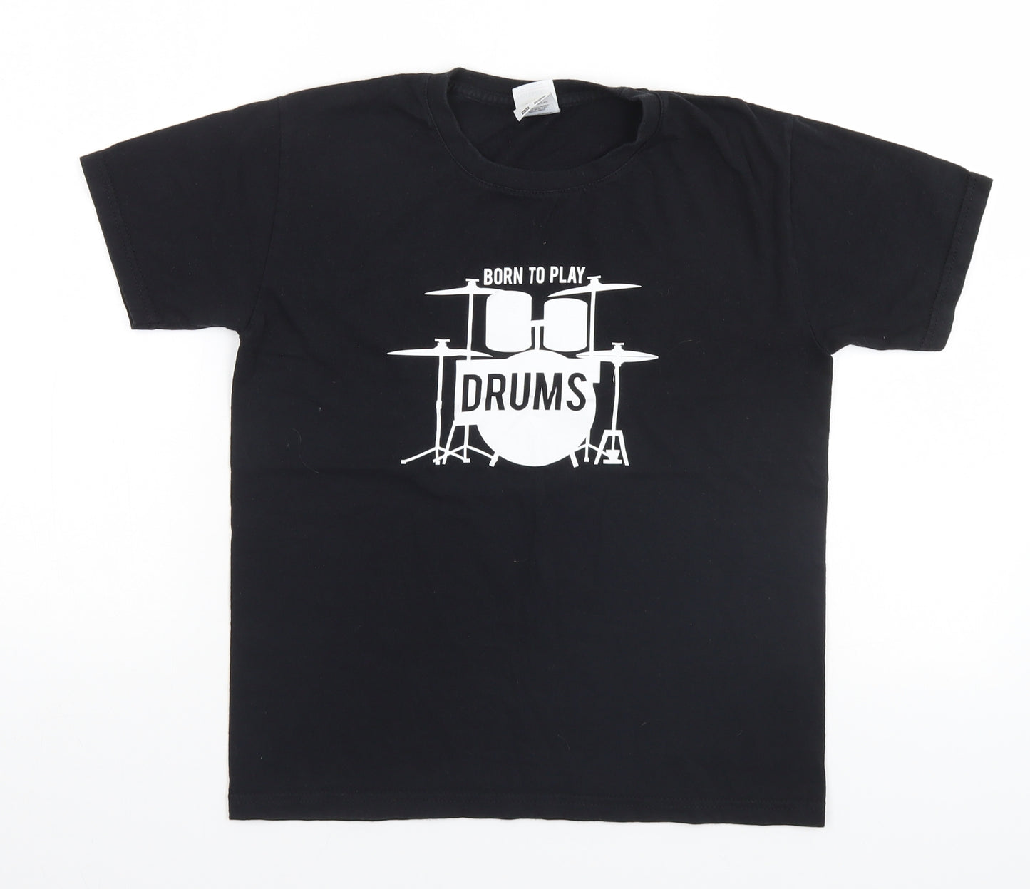 Fruit of the Loom Boys Black   Basic T-Shirt Size 10 Years  - Born to Play Drums