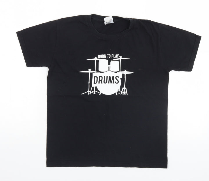 Fruit of the Loom Boys Black   Basic T-Shirt Size 10 Years  - Born to Play Drums